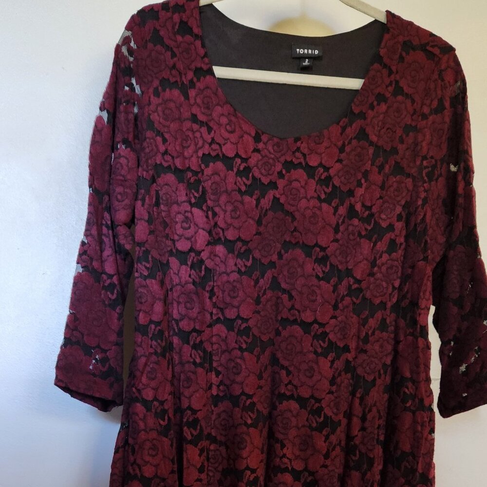 Romantic Lace Dark Red and Black Roses dress - Picture 9 of 13